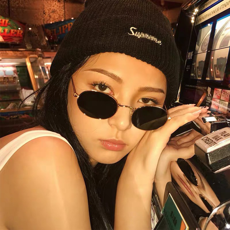 Kính râm gọng kim loại hình oval phong cách hip hop cho nữ