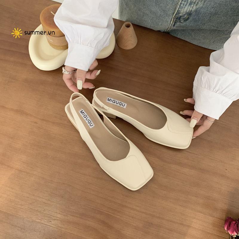 Giày Sandal Gót Thấp Hở Ngón Gót Dày Thời Trang Pháp Cho Nữ 2022
