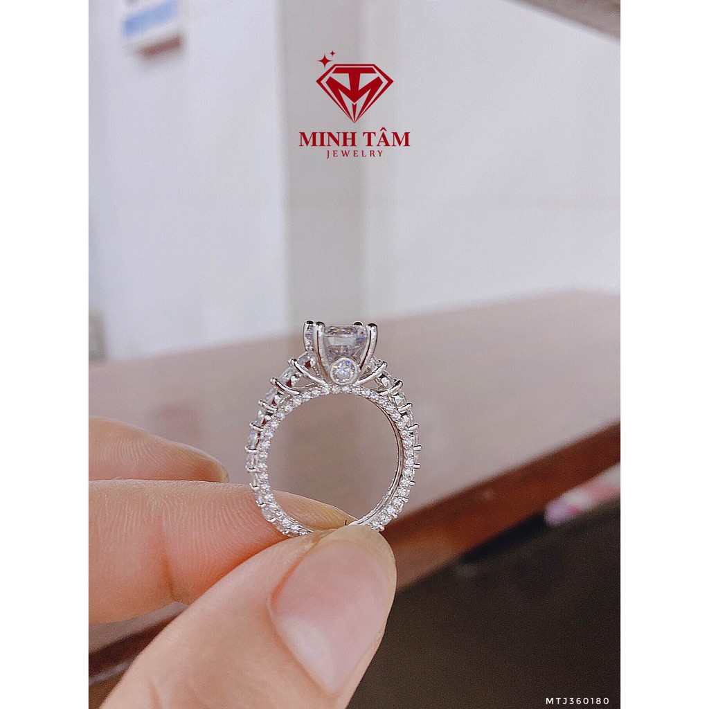 Nhẫn bạc nữ xi bạch kim cao cấp ổ đá cao cấp-Minh Tâm Jewelry