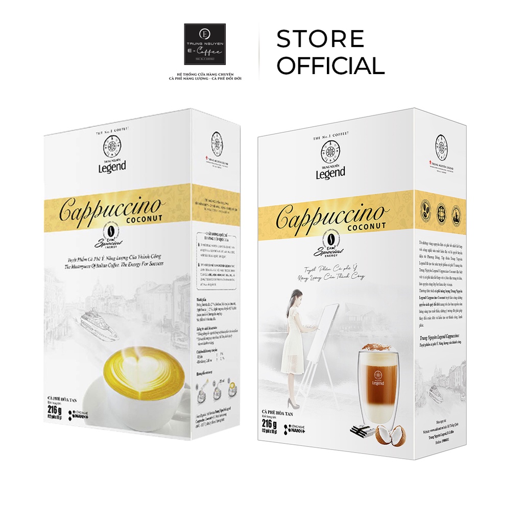 Combo 2 Hộp Cà phê Hòa Tan Cappuccino Coconut - Trung Nguyên Legend - Hộp 12 gói
