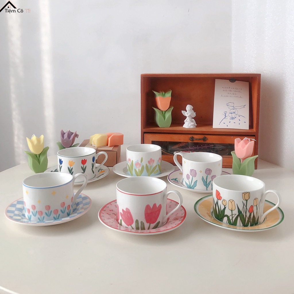 Bộ tách trà và đĩa lót tách trà, bộ ly sứ uống trà, tách cafe bằng sứ cao cấp phong cách vintgae làm quà tặng sinh nhật