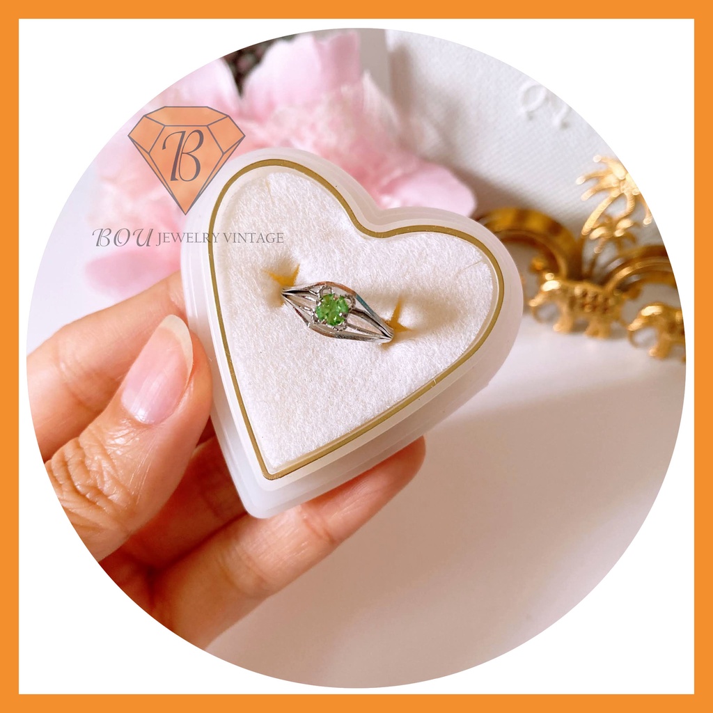 NHẪN ĐÍNH ĐÁ XANH SECONDHAND TRANG SỨC SI NHẬT BẢN BOU JEWELRY VINTAGE MÃ N027