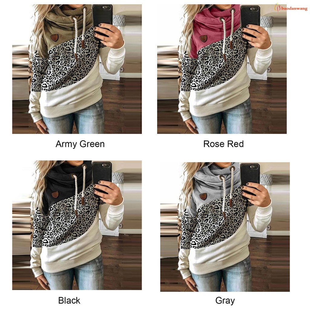 Three-color Patchworks Hooded Long-sleeved Lace-up Hoodies Fall Warm Basic Women's Pullover