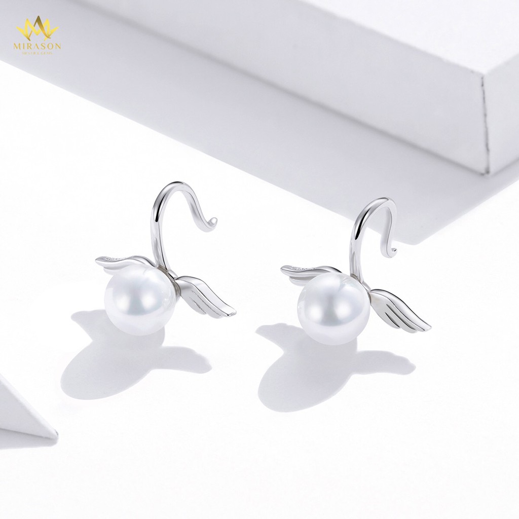 Khuyên Tai Bạc Nữ MIRASON Đôi Cánh Mix Hạt Trai Nhân Tạo Sang Trọng MBT204 - Bông Tai Nữ Bạc Cao Cấp