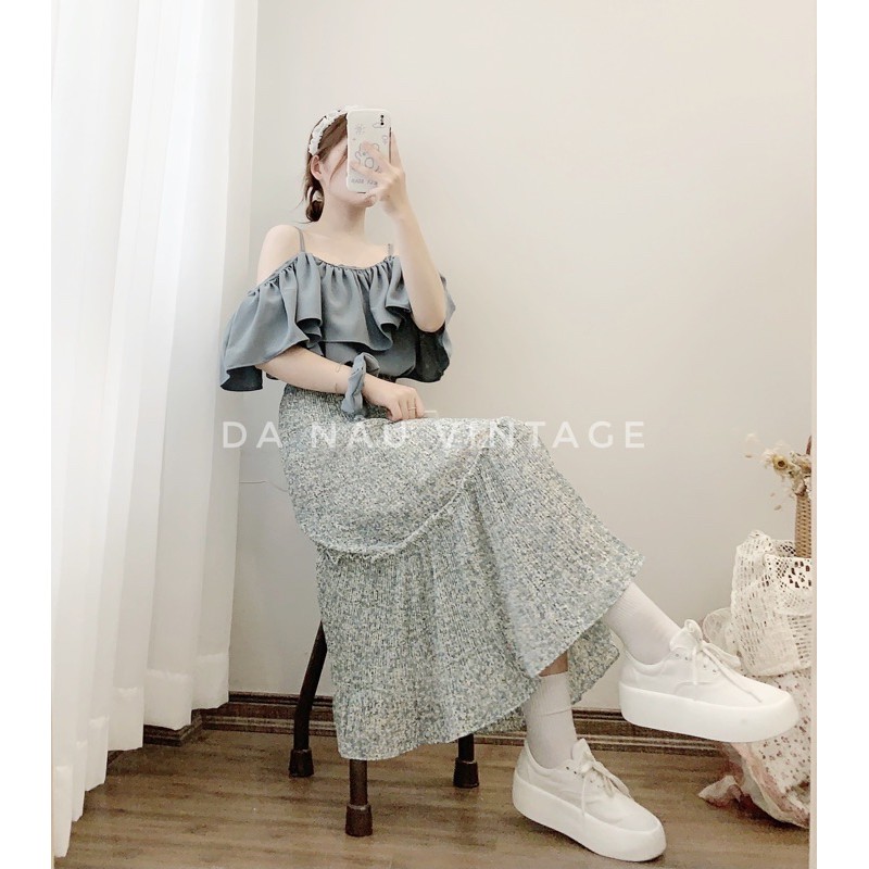 chân váy voan hoa nhí dáng dài dập ly nhiều màu hàng quảng châu phong cách ulzzang (ảnh shop chụp thật 100%) | BigBuy360 - bigbuy360.vn