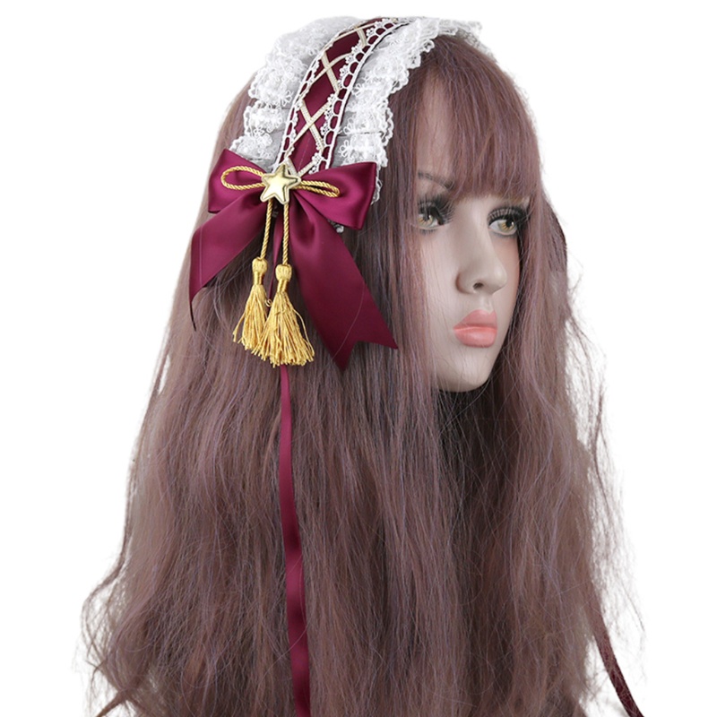 Băng Đô Ren Đính Ngôi Sao Tua Rua Phong Cách Lolita