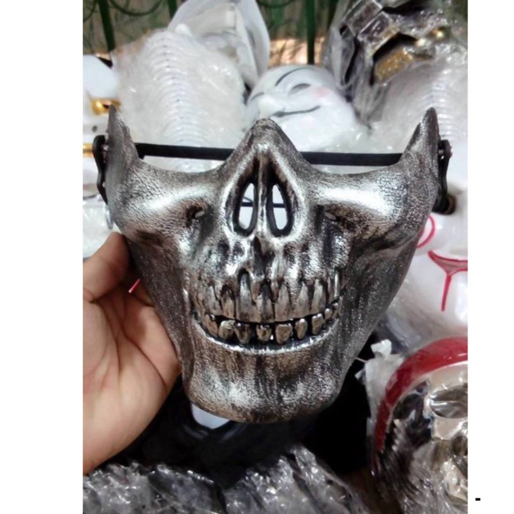 Mặt nạ đầu lâu nửa mặt phong cách cổ điển màu BẠC hóa trang halloween,trung thu,sự kiện, hacker