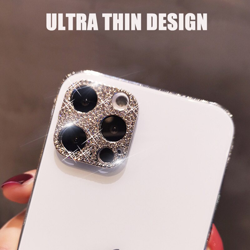 Miếng Dán Bảo Vệ Ống Kính Camera Bằng Kim Loại Đính Đá Lấp Lánh Cho iPhone 13 12 Mini 11 Pro Max
