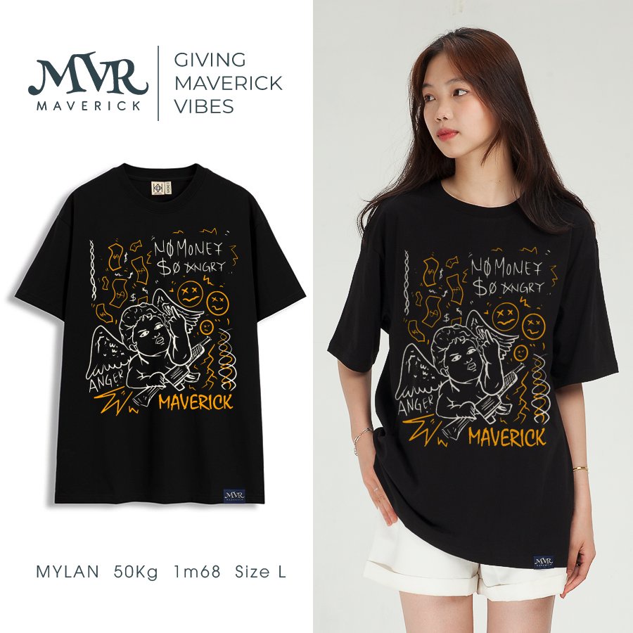 Áo phông thun Cotton nam nữ thiên thần tức giận phong cách MVR size rộng tee Mỹ BB4147