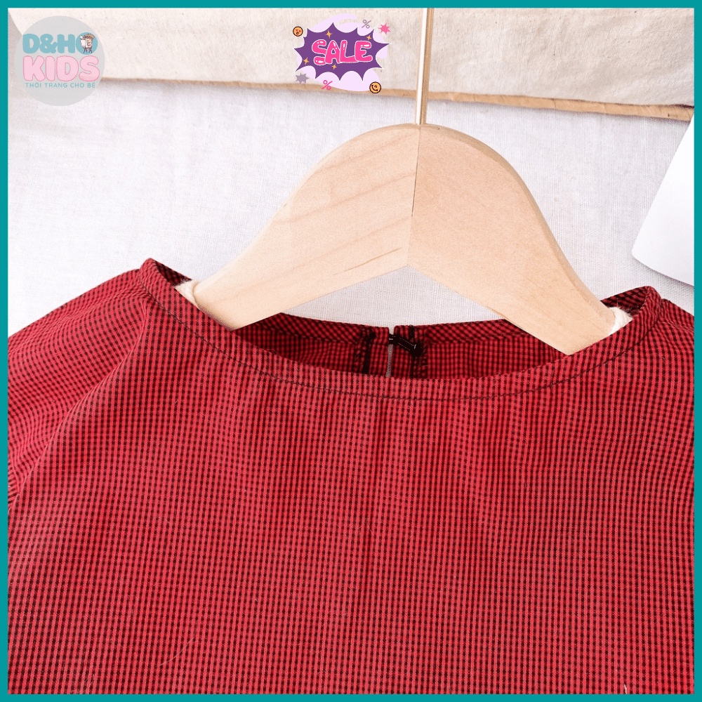 Bộ đồ bé gái 12kg - 25kg ,bộ Áo karo tay bèo cho bé gái - DHK899
