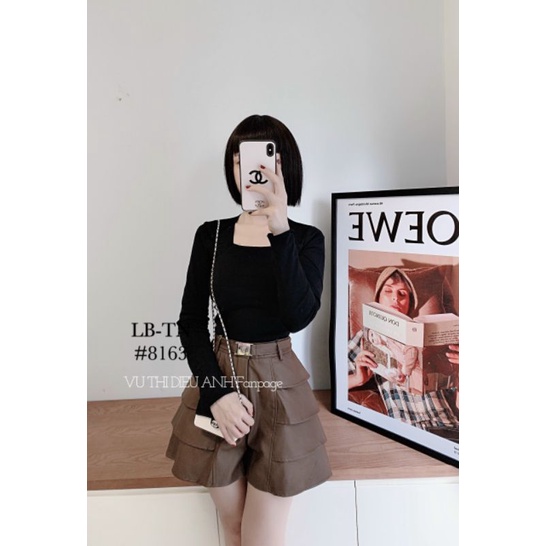 Quần sóc giả váy tầng kèm đai siêu chất