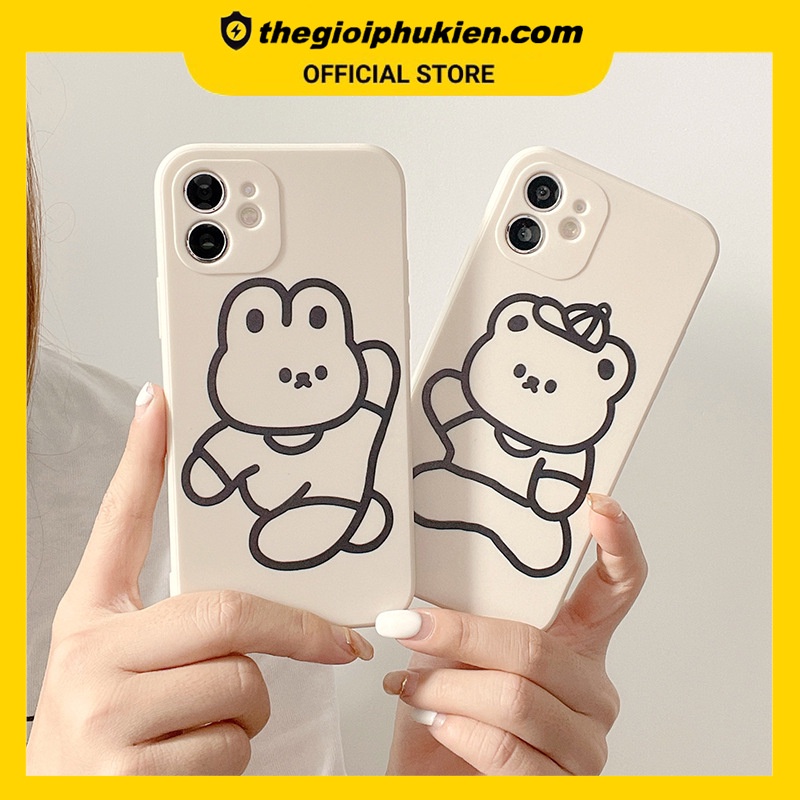 Ốp lưng iphone cạnh vuông Gấu thỏ đơn giản dành cho ip 6 đến 14promax - e235
