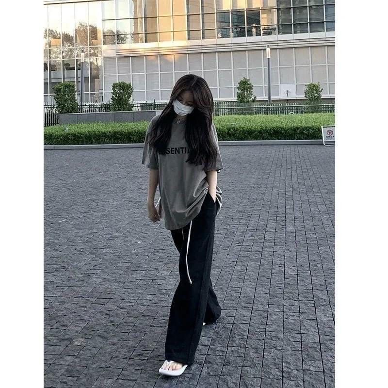 Quần ống rộng phối dây rút cạp cao siêu hack dáng