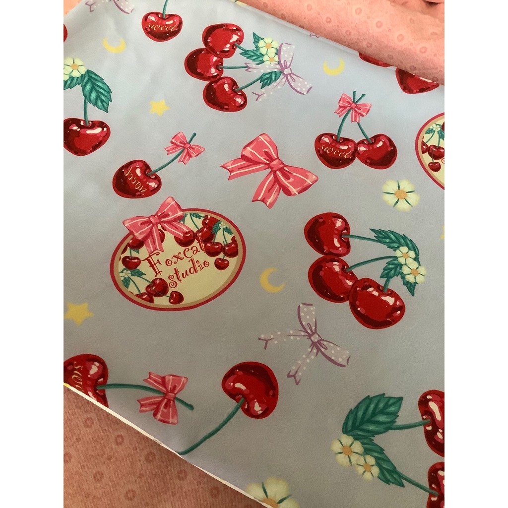 Vải print họa tiết cherry may váy lolita váy bèo công chúa ngọt ngào