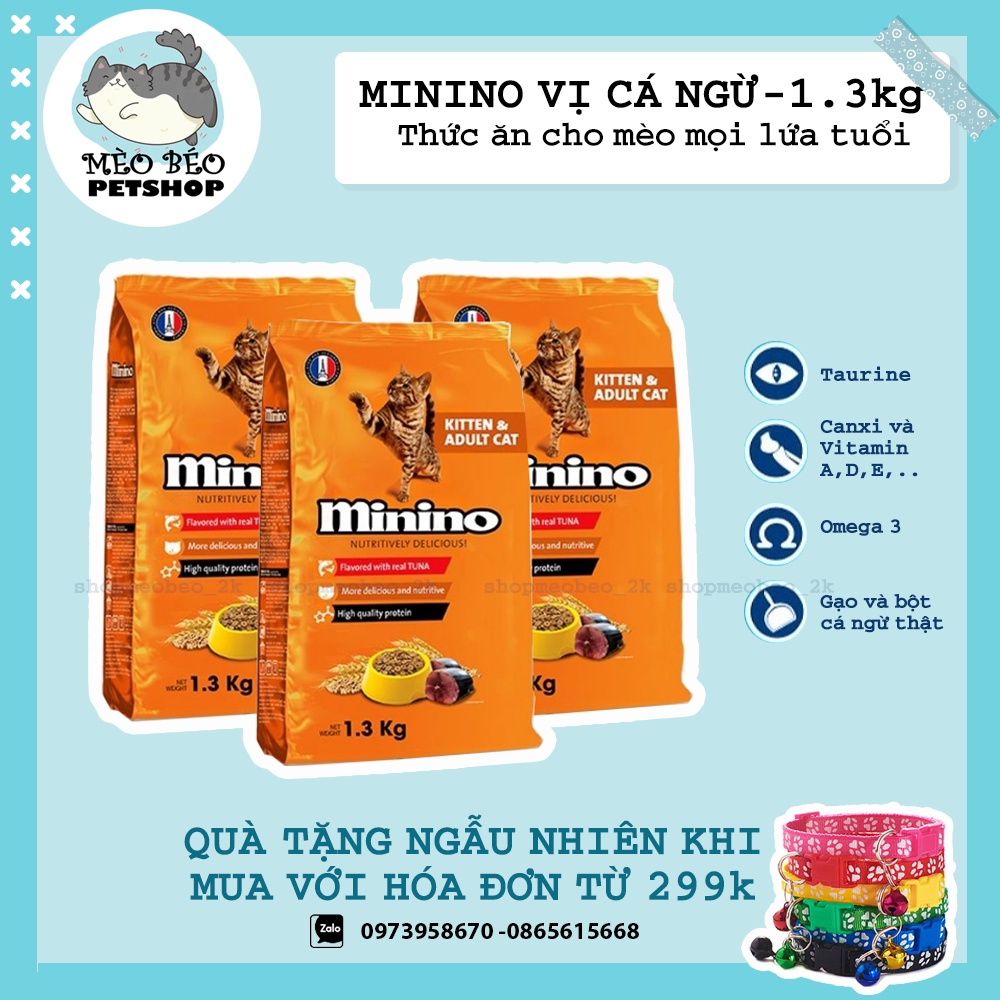 Thức ăn cho mèo MININO 1.3kg Vị cá Ngừ Dành cho mèo mọi lứa tuổi - Mèo Béo Petshop