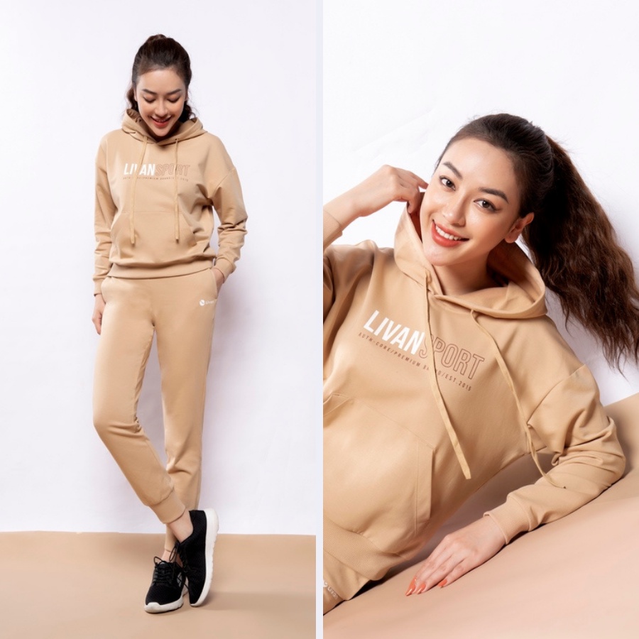 Set Áo Nỉ Quần Jogger Nữ Livan Sport Heather Chính Hãng Cao Cấp