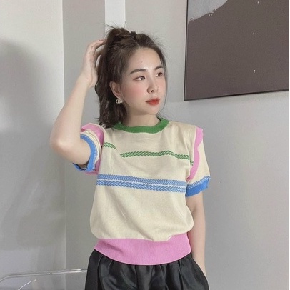 Áo len kẻ phối viền nhiều màu hot hit