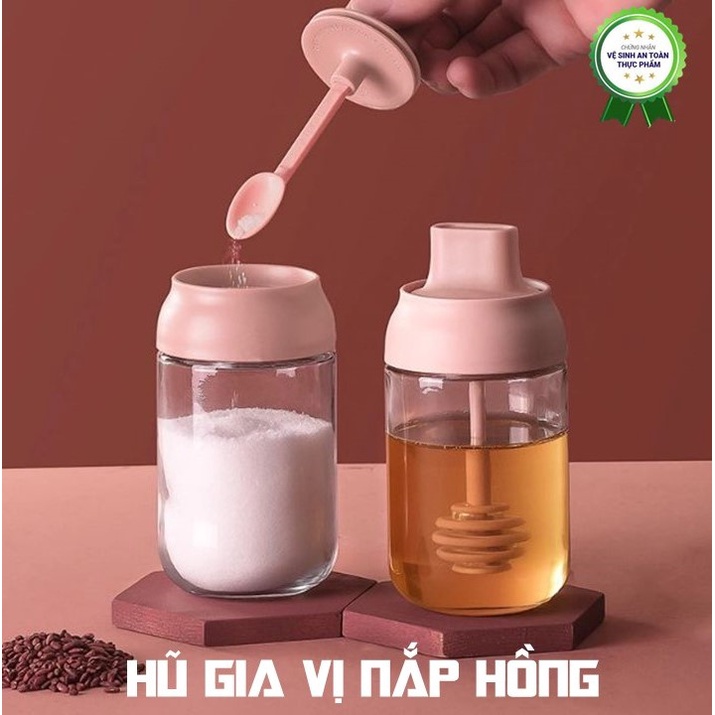 Hũ Thủy Tinh Đựng Gia Vị, Lọ Đựng Gia Vị, Dầu Ăn, Mật Ong Màu Hồng 250ml Chống Nước, Ẩm Mốc, Côn Trùng