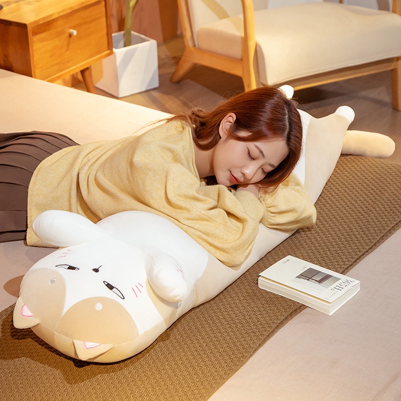 Gối Ôm Nhồi Bông Dáng Dài Mềm Mại Hình Chú Mèo Dễ Thương Làm Quà Tặng Sinh Nhật Cho Bé