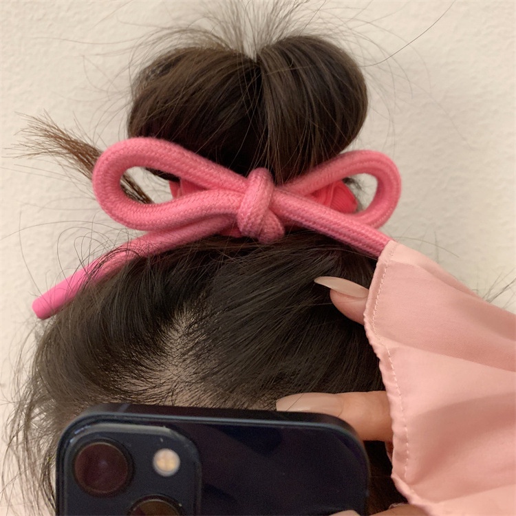 Dây Buộc Tóc Cao Su Nylon Hình Nơ Hồng Dễ Thương Cho Nữ