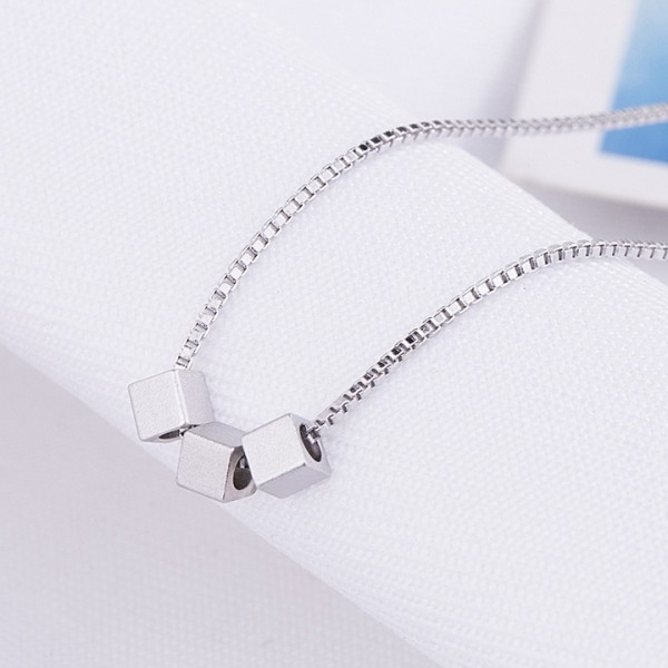 Vòng cổ dây chuyền bạc tam lập phương phong cách Hàn Quốc xinh xắn dễ thương