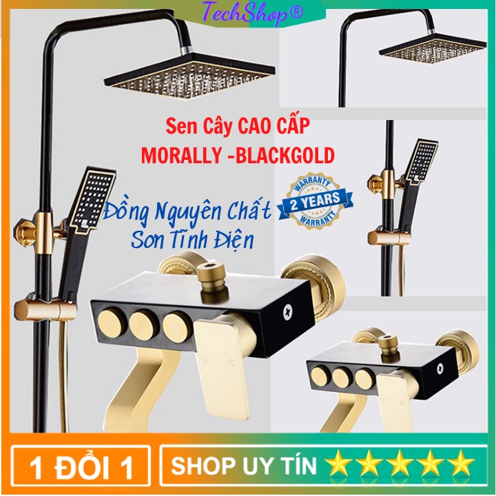 Bộ Sen Cây Tắm Đứng Nóng Lạnh Cao Cấp MORALLY- BLACKGOLD Chất Liệu Đồng ,Sơn Tĩnh Điện, Vòi Sen Tăng Áp - Hàng Nhập Khẩu