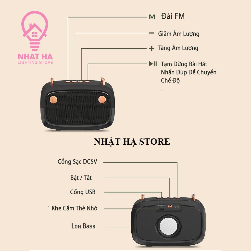 Loa Bluetooth Mini Dễ Thương RETRO BS32, Loa Nghe Nhạc Bluetooth Hỗ Trợ Thẻ Micro SD, USB, Nghe đài FM