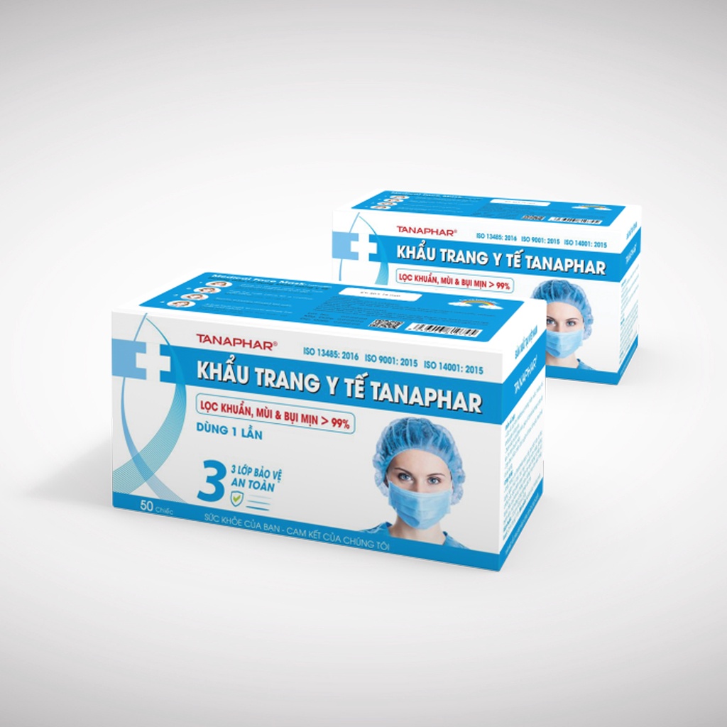 50 Chiếc - Khẩu Trang Y Tế 3 Lớp, Màu Xanh - Lọc Khuẩn, Lọc Mùi, Lọc Bụi, Thoáng Khí, Không Gây Dị Ứng - Takyhome7060