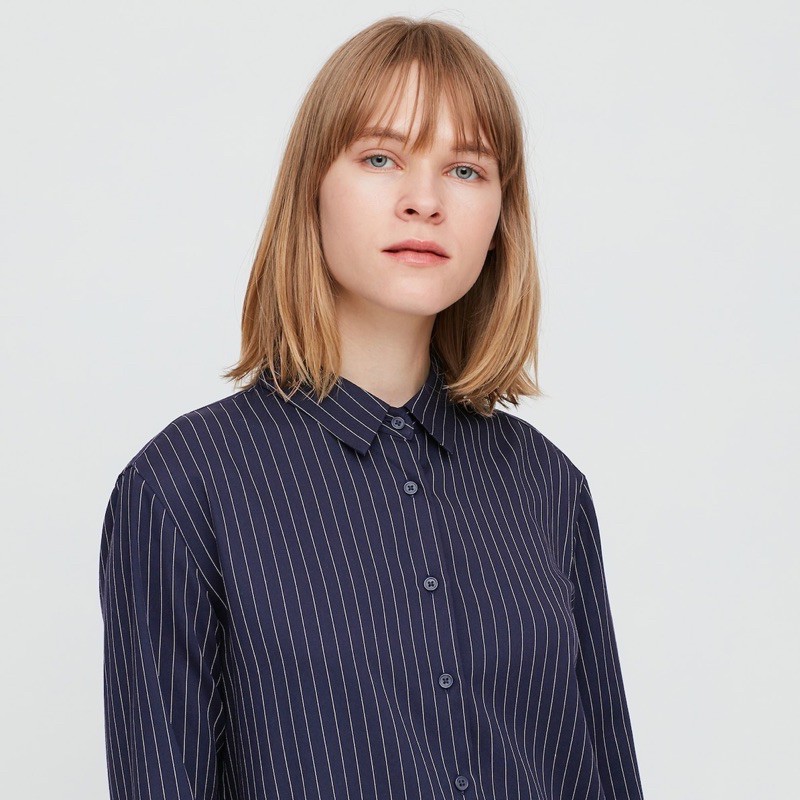 Áo sơ mi nữ dài tay kẻ sọc dễ thương dòng Easy Care của UNIQLO