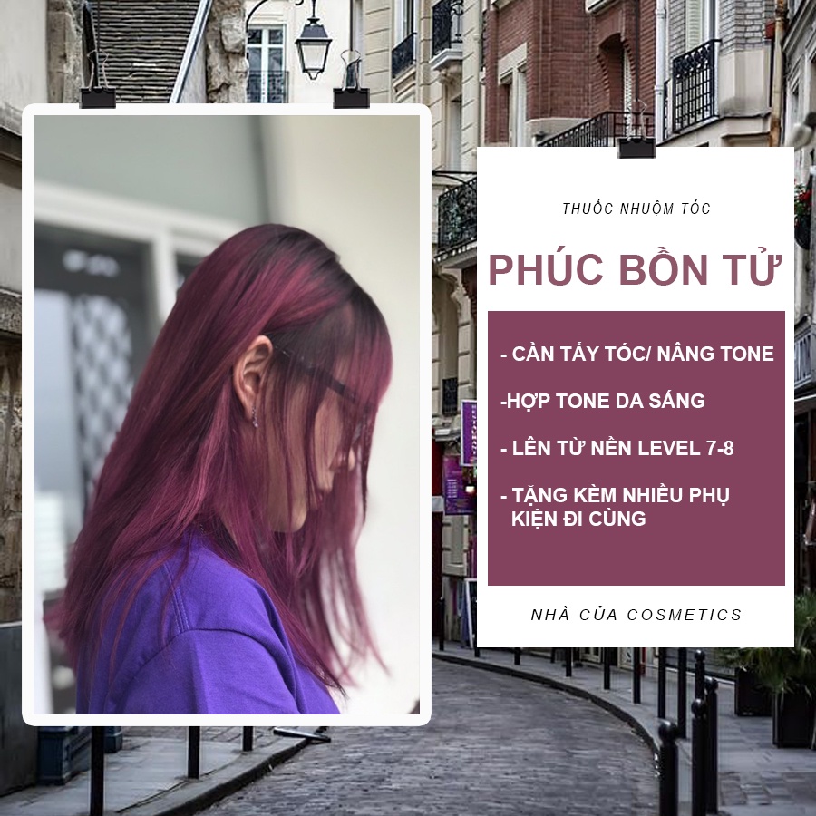 Thuốc nhuộm tóc tại nhà PHÚC BỒN TỬ không cần tẩy tóc tặng kèm oxy, bao tay, mũ chùm ủ tóc