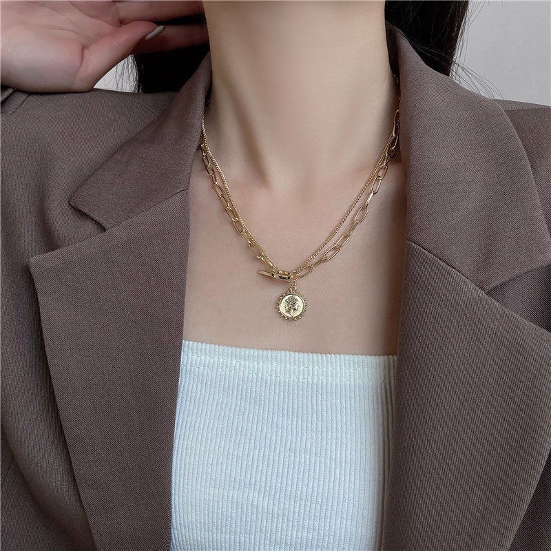 Dây chuyền hai lớp phong cách retro đơn giản cổ điển 19802