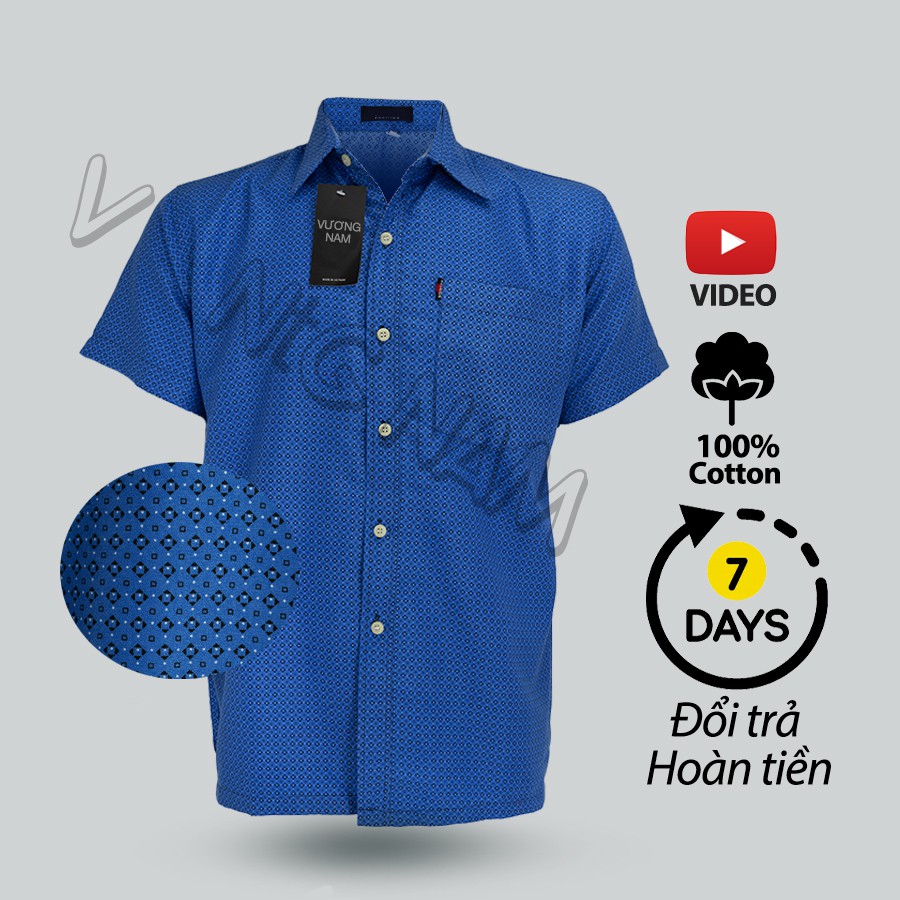 Áo sơ mi nam trung niên form rộng ngắn tay họa tiết vải cotton FF14A