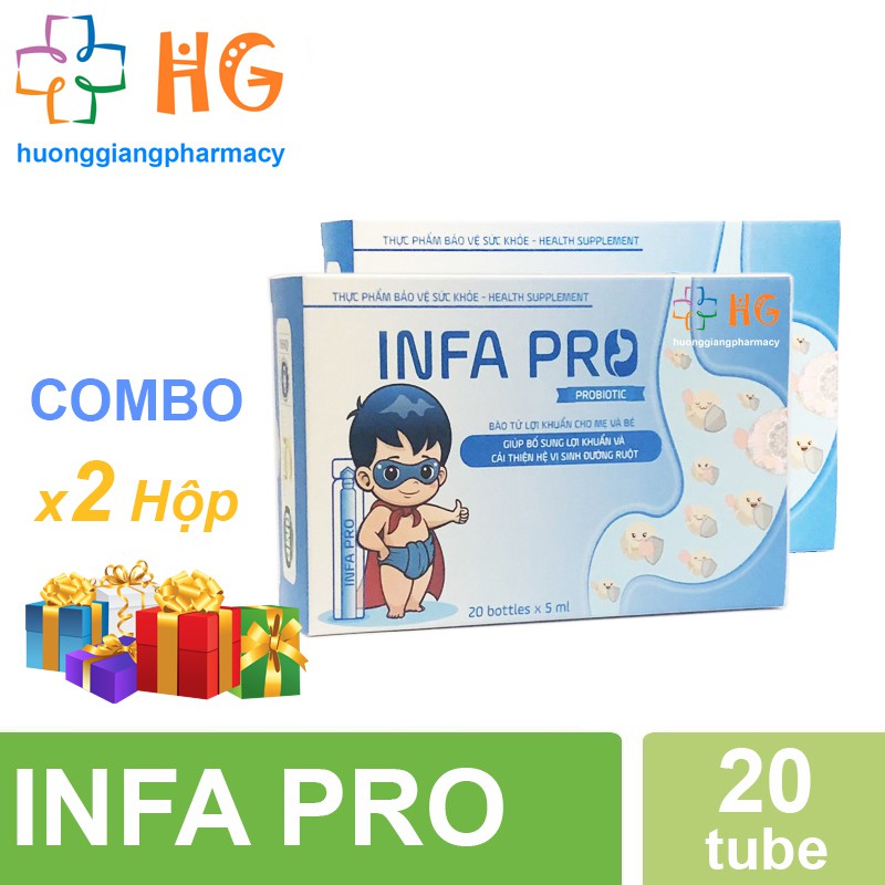 Combo 2 Hộp Bào tử lợi khuẩn INFA PRO, men vi sinh cho bé, cải thiện tình trạng biếng ăn ở trẻ, tiêu hóa tốt(Hộp 20 ống)