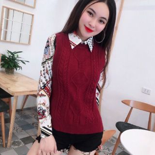 Áo ghile len lông cừu vặn thừng dày dặn