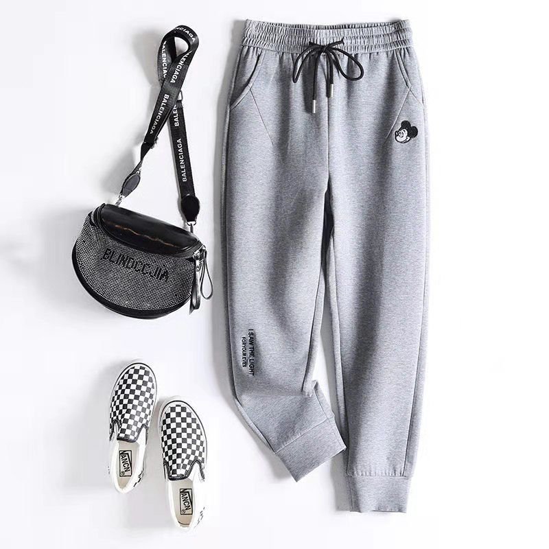 Quần Dài Thể Thao Dáng Rộng Màu Đen Phong Cách Hàn Quốc Thời Trang Xuân Thu Cho Nữ