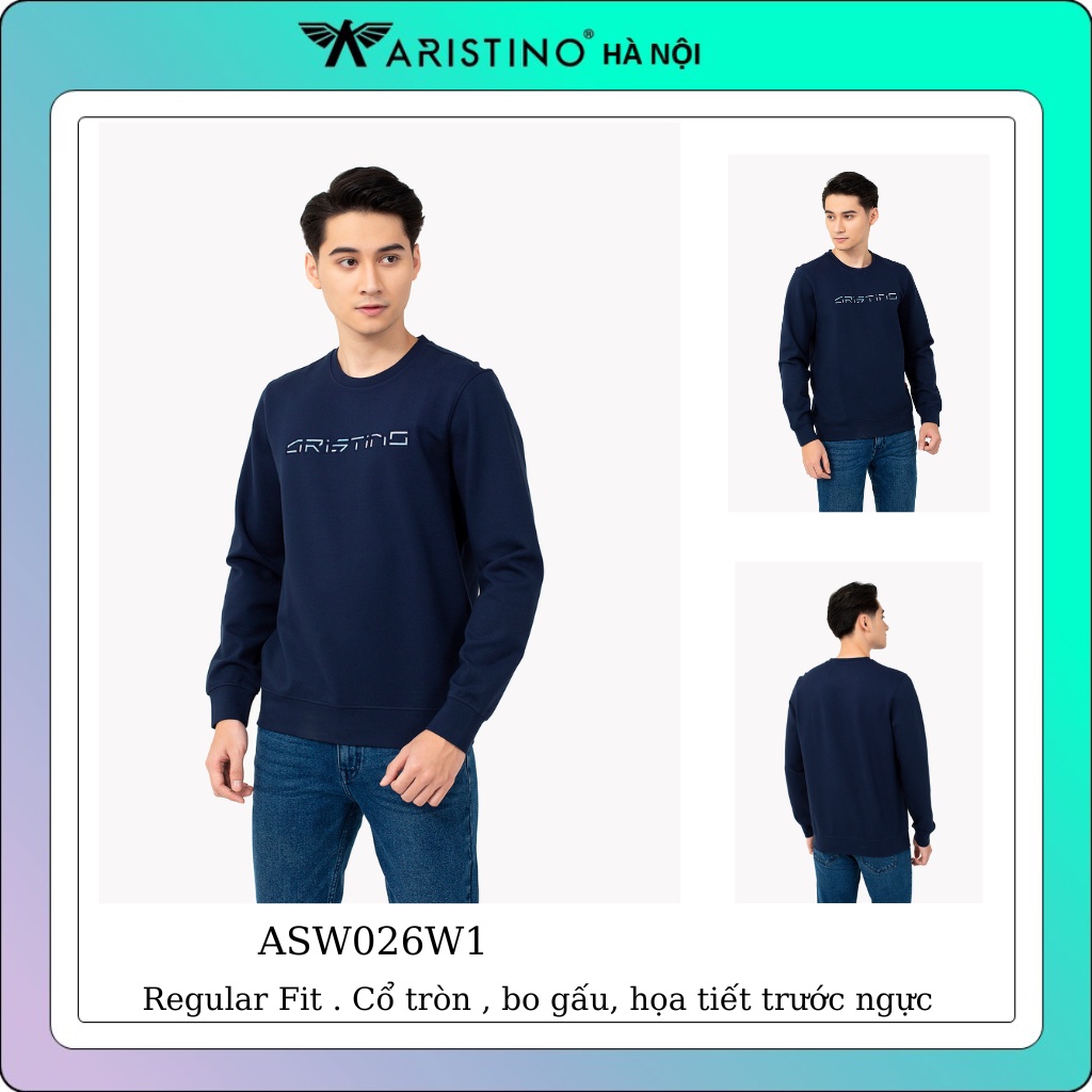 Áo thu đông nam Aristino  logo trước ngực  from rộng  màu tím than ASW026W1