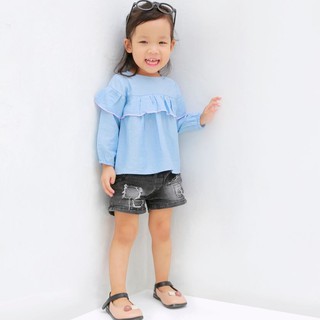 Áo bé gái màu xanh, áo dài tay cho bé gái thời trang trẻ em KYNKIDS AX0001