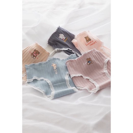 Quần Lót Nữ ❤️ Quần Cotton Nữ Phối Viền Họa Tiết Hình Thỏ và Gấu 485 nội y xanh hàng đẹp thấm hút mồ hôi
