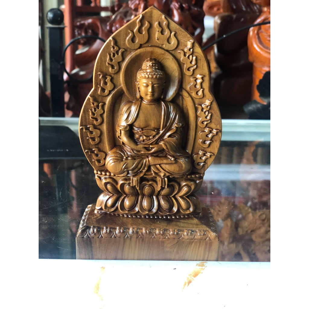Tượng  Phật A Di Đà bằng gỗ - Tuổi Tuất, tuổi Hợi-TẶNG 1 VÒNG ĐEO TAY