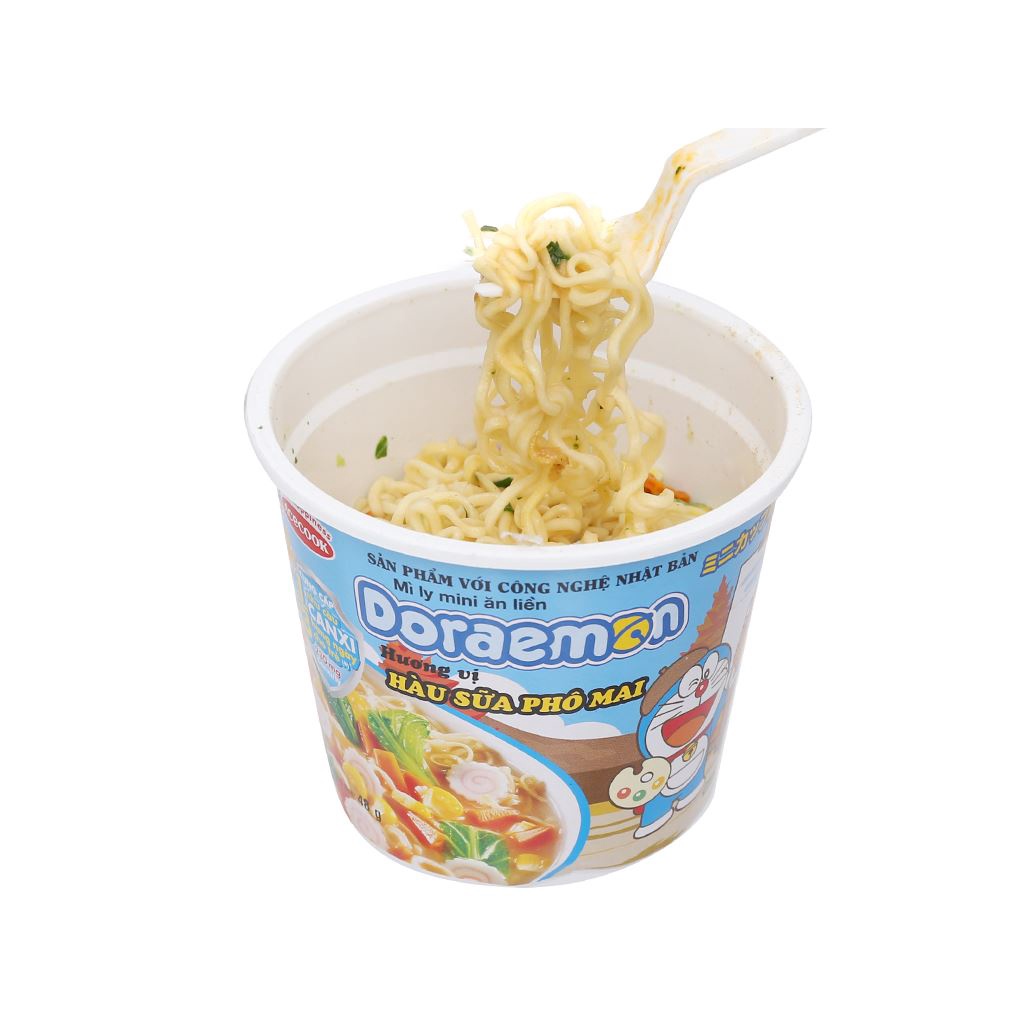 Thùng 12 ly mì mini Doraemon hương vị hàu sữa phô mai 48g