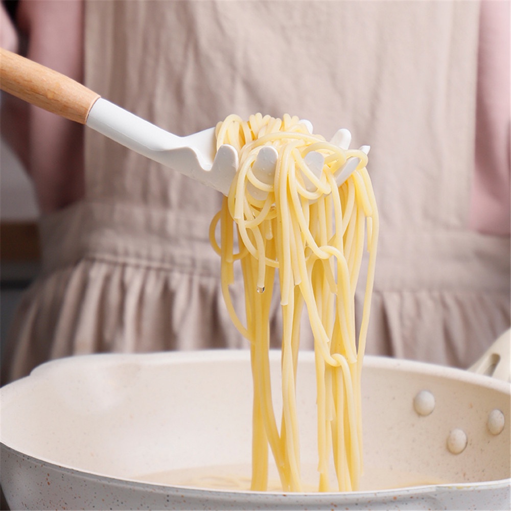 Bộ Dụng Cụ Nấu Ăn Gồm 10 Món Bằng Silicon Với Tay Cầm Gỗ Tiện Dụng