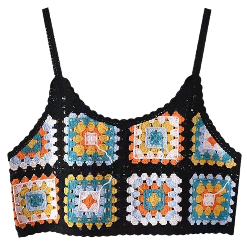 Brroa Áo Croptop Hai Dây Dệt Kim Họa Tiết Kẻ Sọc Vuông / Vuông Màu Cầu Vồng Thời Trang Đi Biển Cho Nữ