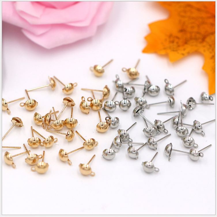 10 chốt hoa tai sát đầu tròn hình cây NẤM có móc đủ size  - nguyên liệu làm hoa tai