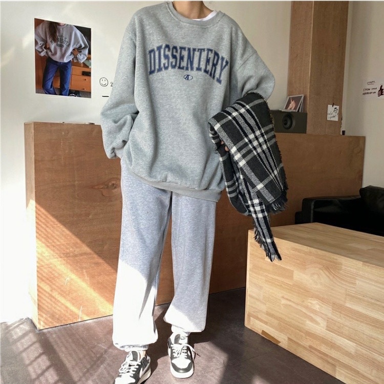 SUXI Áo Nỉ Nữ Dài Tay Cổ Tròn Form Rộng Thời Trang Hàn