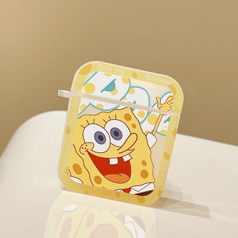 Vỏ Bảo Vệ Hộp Sạc Tai Nghe compatible AirPods3 compatible AirPods3 Pro compatible AirPods2 Gen Hình SpongeBob SquarePods2 Dễ Thương