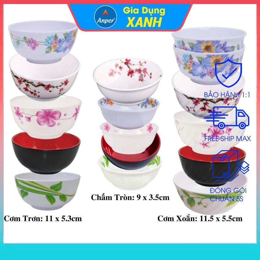 Chén ăn cơm 11cm nhựa Melamine  ANPER cao cấp nhật hàn  bát ăn cơm nhựa đẹp gia đình và nhà hàng