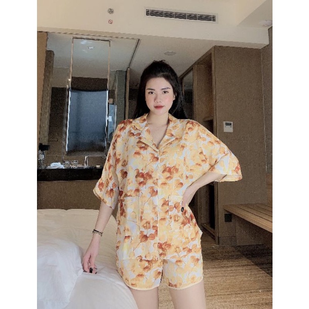 Pizama tay lỡ quần cộc vải chuẩn mango loại 1 ( video tự quay )