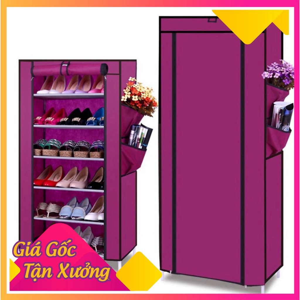 Tủ Để Giày Dép Thông Minh 7 Tầng 6 Ngăn, Tủ Vải Giày Dép Khung Inox Chắc Chắn Tặng Kèm Túi Đựng Giày