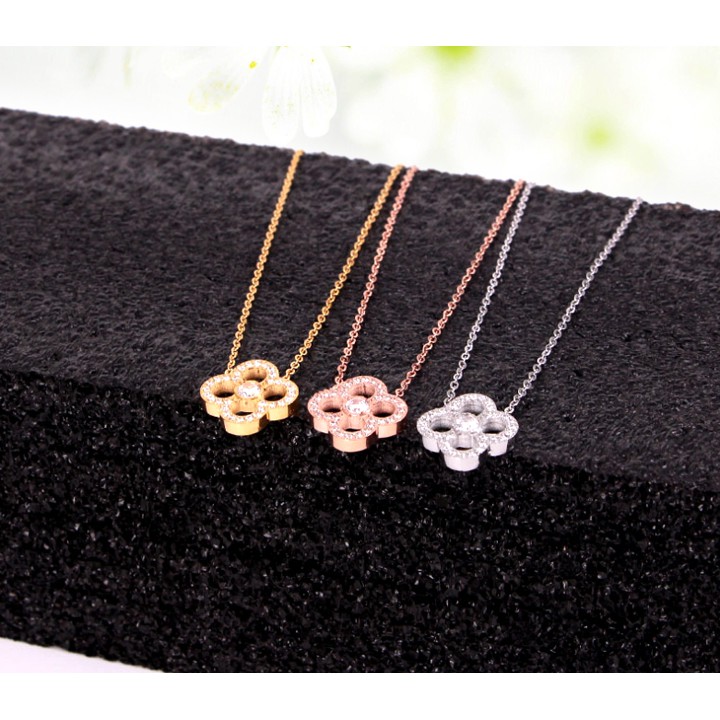 DÂY CHUYỀN TITAN HOA L V ĐÍNH ĐÁ TN177 siêu đẹp, bền màu, chuẩn thời trang