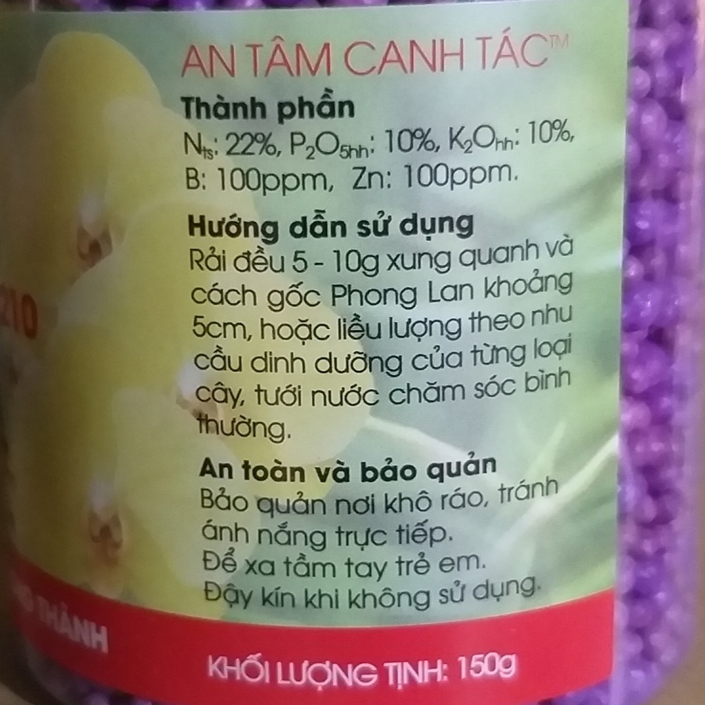 Phân Tan Chậm Rynan 210 (150g), Phân Bón Thông Minh NPK 22-10-10+TE, chuyên dùng Phong Lan, Hoa Kiểng